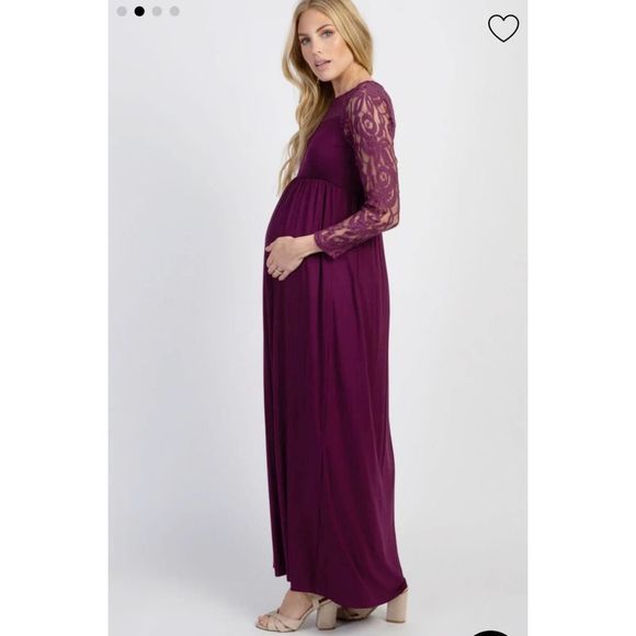 PinkBlush Purple Lace Sleeve Maternity Maxi Dress sz S - Picture 2 of 11